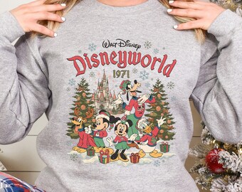 Retro Disneyworld Christmas Sweatshirt, Mickey and Friends Christmas Hoodie, Disney Most Magical Place On Earth Est. 1971 Crewneck 313710