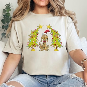 Whimsical Christmas Tree Shirt, With Dog Max Whoville Tree Shirt, Whimsical Green Star Tree Christmas Tree Shirt, Tee, 312312