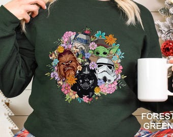 Disney Floral Star Wars Sweatshirt, Mandalorian Sweatshirt, Grogu Hoodie, Galaxy's Edge Sweatshirt, Darth Vader, Chewbacca Crewneck 312693