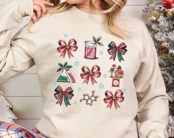 Christmas Science Coquette Sweatshirt, Funny Science Teacher Sweatshirt, Xmas School Hoodie, Chemistry Teacher Crewneck 313748