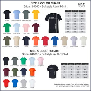 a chart showing the size and color of a t - shirt