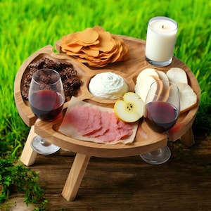 Wooden Outdoor Folding Picnic Table 2-in-1 with Glass Holder