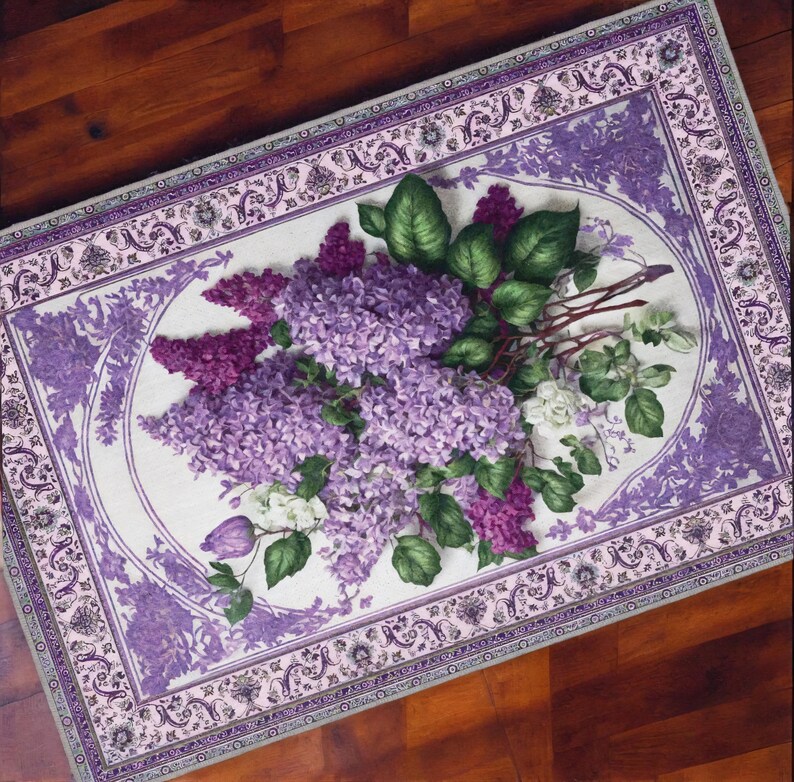 Lilac Rugs Pattern Lilac Flower Area Rug: Elegant Persian Style, Non-slip Polyester - Etsy