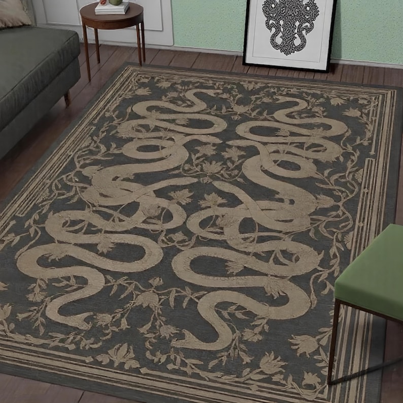 Snake Area Rug: French Retro Design, Non-slip Accent Rug - Etsy