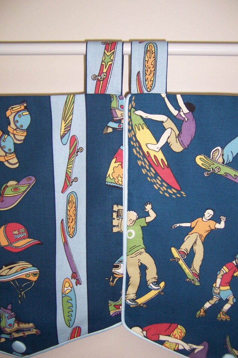 Boy/'s Blue Skateboard Surfer Window Valance Curtain