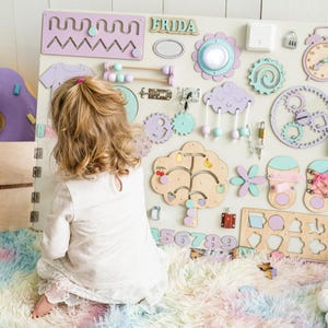 Wooden Personalized Sensory Board, Custom Baby Name Sign, Baby Busy Board, Montessori Toys For First Birthday Gift, Girl Boy Newborn Gift