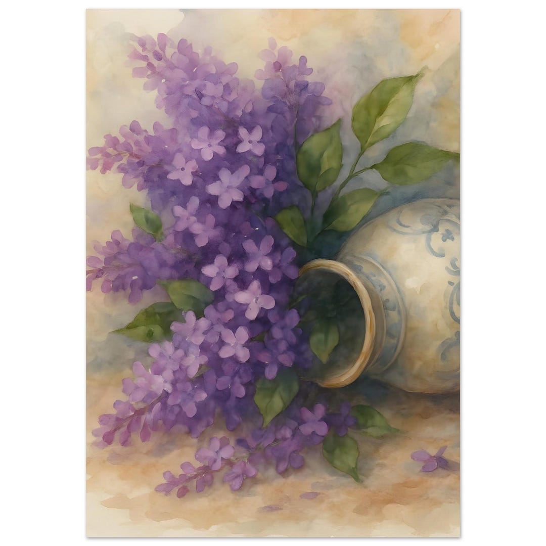 Vintage Lilac Watercolor Painting | Purple Floral Wall Art | Rustic ...