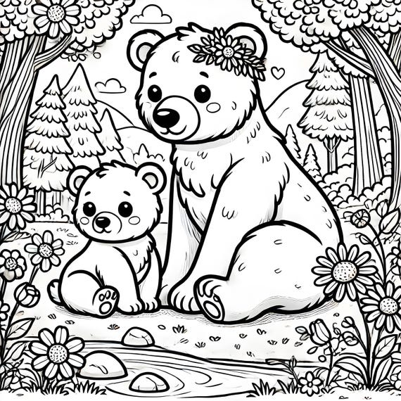 Libro da colorare: Orsetti carini nella forestaOrsi carini in