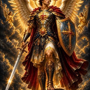 Descarga digital del Arcángel San Miguel, Ángel guerrero matando al dragón, Icono de protección católica, Imprimible cristiano
