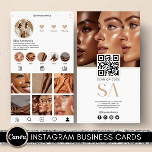 Modèles de cartes de visite Instagram, modèle de carte de visite modifiable esthéticienne, modèle de soins de la peau, carte de visite avec code QR, petite entreprise