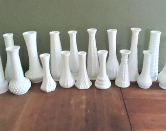Vintage Set of 2 Milk Glass Vases Textured Vases White Vases
