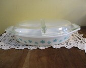 Pyrex Divided Casserole Snow Flake Vintage Kitchen
