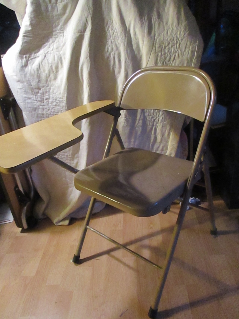 Folding Desk Chair Gray Metal Vintage Challenger Etsy