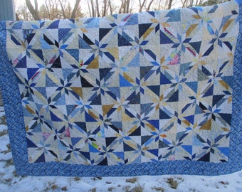 Queen Quilt Blue Yellow Hunter Star Full Double size bed Handmade in Minnesota #4