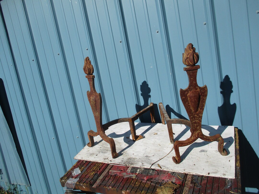 Fireplace Andirons Wrought Iron Rack Vintage Etsy
