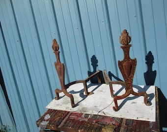 Fireplace Andirons Log Holder Wrought Iron  Rack Vintage