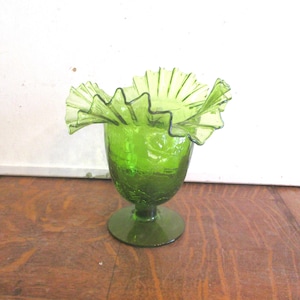 Blenko Green Footed Vase Vintage Art Glass