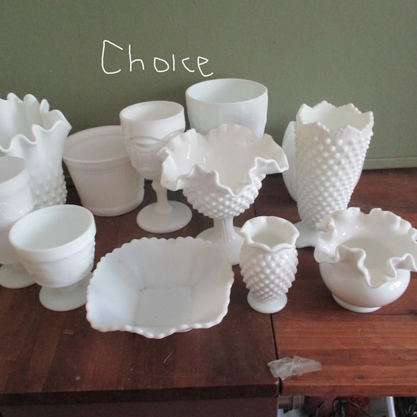 Milk Glass Vase Compote Choice Vintage Wedding Planter Candy dish Many Different B