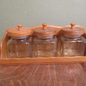 Glass Jar Canister Set Container Apothecary Display Wood Shelf Vintage