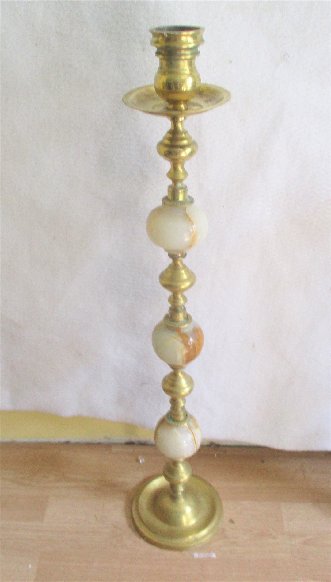 Brass Pillar Candlesticks Marble Large Alter Floor Vintage 