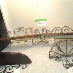 Wood Metal Shelf Coat Hooks Wrought Iron Look Vintage