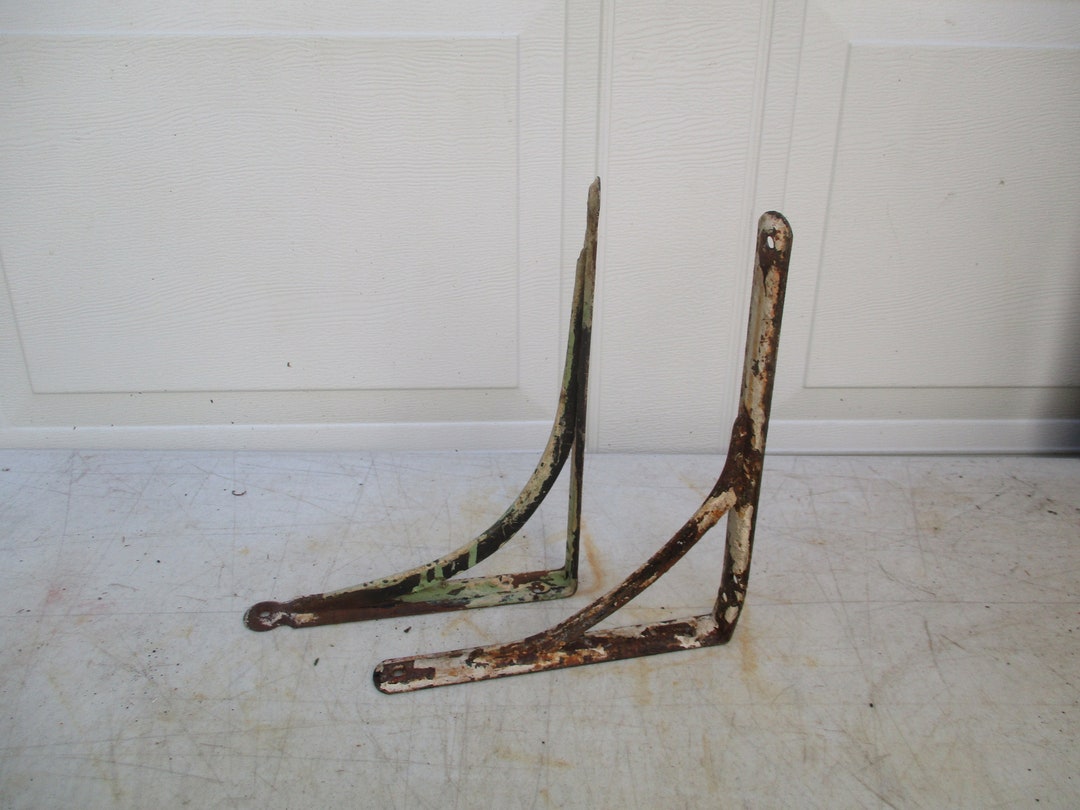 Metal Shelf Brackets Salvaged Architectural Rusted Chip Paint Set of 2 ... - Repurposed Metal Shelf Brackets