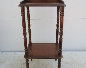 Spindle Stand Table Two Tiered Vintage End Wood Plant Holder