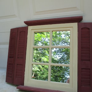 Window Mirror Shutters Faux Wall Hanging Vintage Burgundy