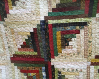 Full  Size Quilt Log Cabin Handmade in Minnesota 70 x 90 Double Bed #120