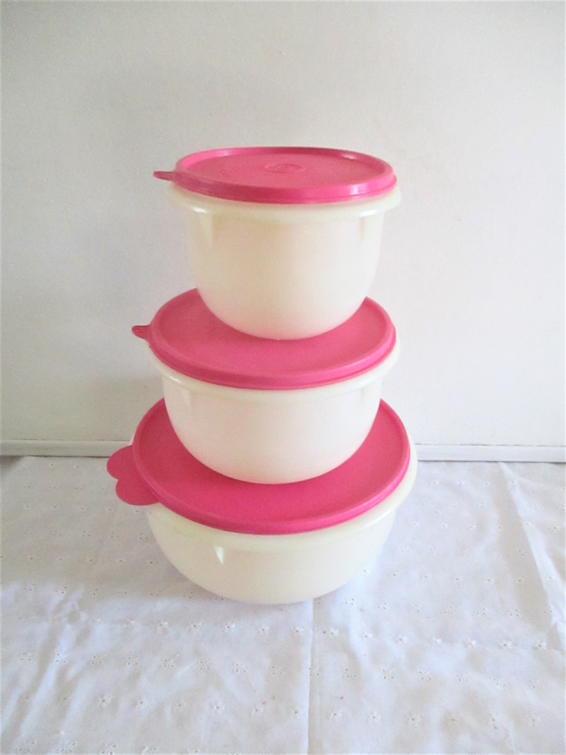  Tupperware Giant Smidget Half Size Snack Cup Small Bowl Set  Shades of Pink : Home & Kitchen