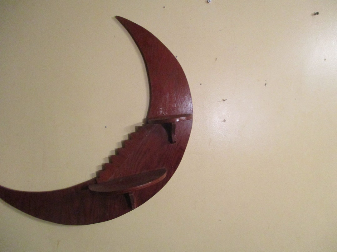Crescent Moon Shaped Wooden Wall Shelves Vintage Display Knick Knacks
