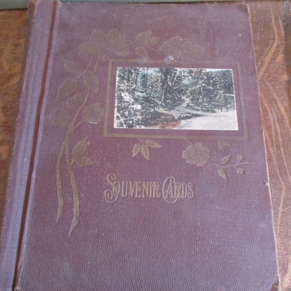 Souvenir Card Photo Album Brown, Black Pages Vintage Used