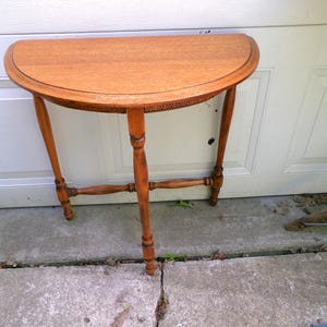 Half Round Side Table Wood Spindle end stand Vintage
