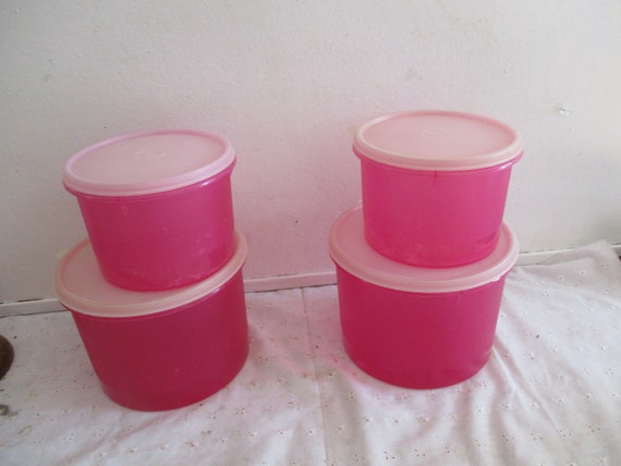 Tupperware Container Set of 4 Vintage Pink With Clear Lids AS IS