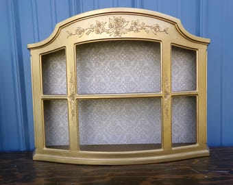 Curio Display Wall Shelf Syrocco  Gold  Vintage Plastic