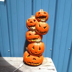 Halloween Pumpkins Stacked Light Foam Blow Mold Trick or Treat Vintage Jack O Lanterns
