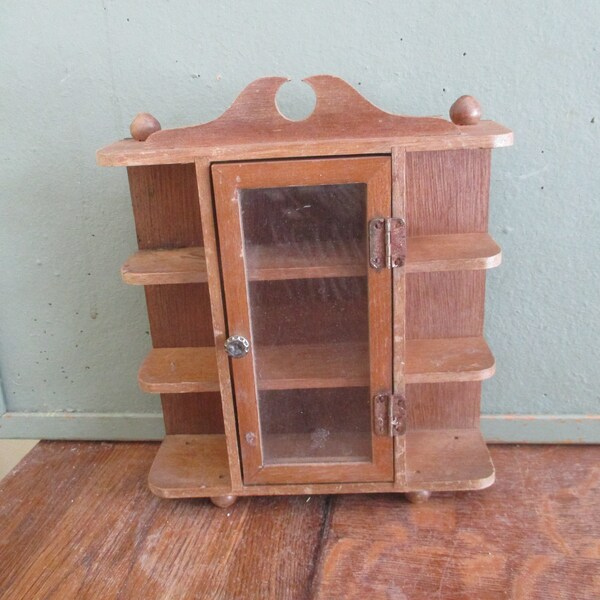 Curio Cabinet Small/Tiny Glass Doors Sits or Hangs Vintage 8 inches tall