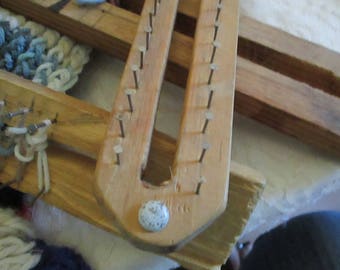 Primitive Wood Knitting Looms with Nail Pegs, Homemade Rustic, Card/picture Holder set of 3