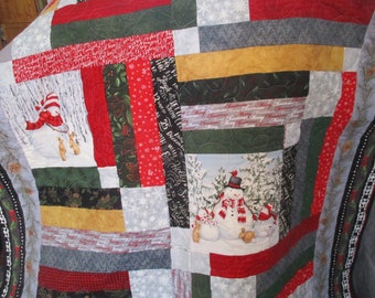 Snowman Throw quilt Lap  44 x 60 inches  36 Handmade in Minnesota