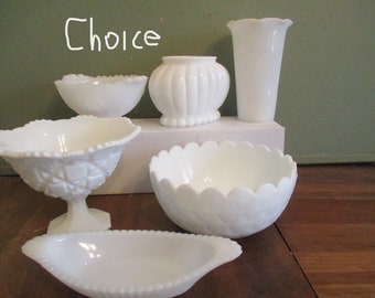 Milk Glass Vase or Bowls Choice Vintage Wedding Decor  C