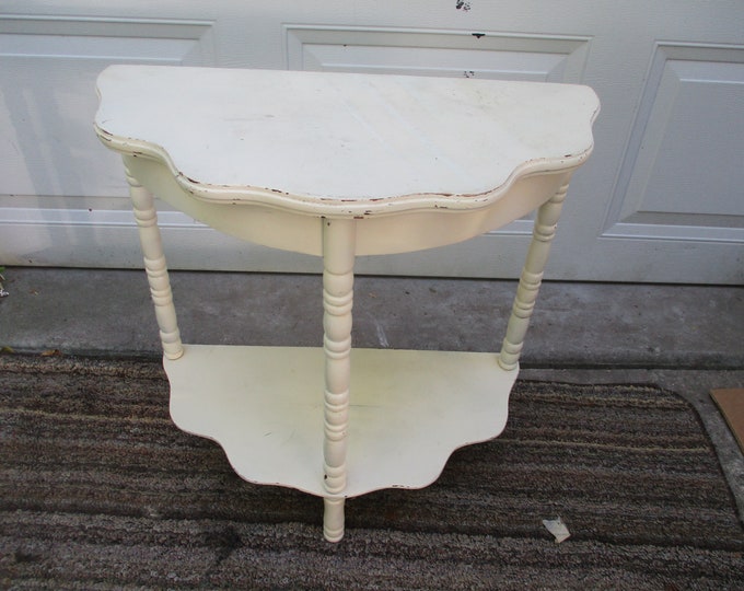 White Half Moon Side Pie Crust Table Vintage Wood Spindle End Stand Etsy