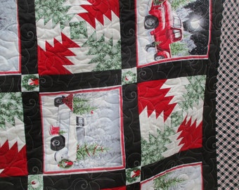 Red Pickup Queen Quilt Full Double size bed  Handmade in Minnesota