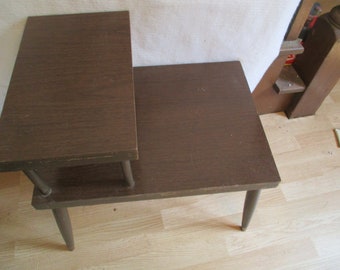 Step Side 2 Tiered Wood End Table Vintage Mid Century Modern