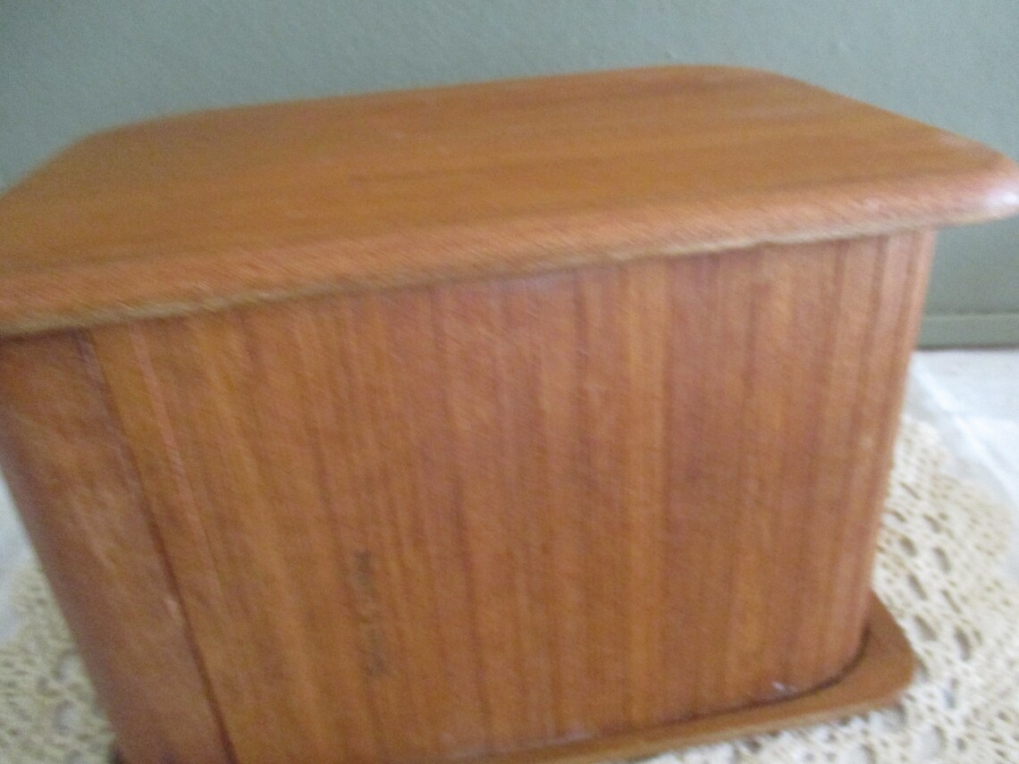 Roll Top Organizer Teak Recipe Box Vintaghe file Card Etsy