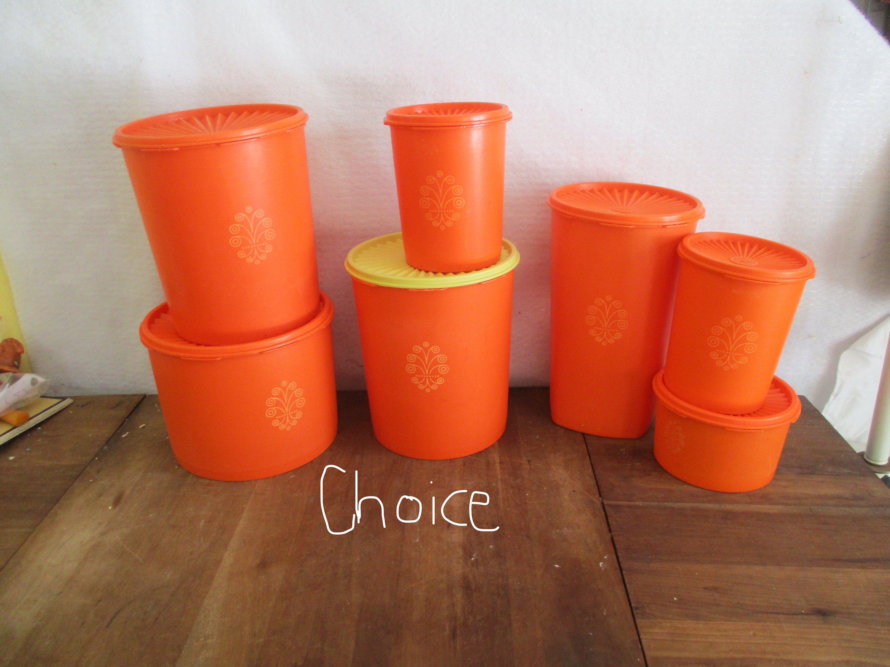 Vintage Tupperware Yellow Orange Canister Set With Maize Pattern