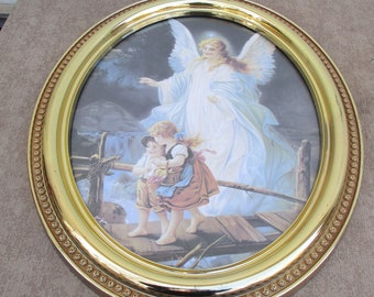 Guardian Angel Over Children Crossing Bridge Vintage Opening is 18 3/4 x 14 1/2