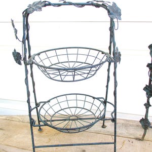 Metal Baskets Two Tiered  Vintage Grape Leaves