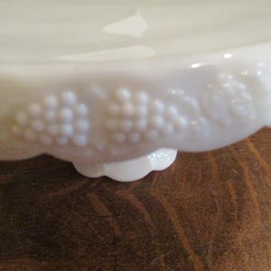 Pedestal Cake Plate Milk glass Grape Scalloped  Vintage