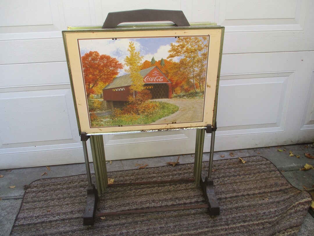 Coke Cola TV Trays Hardboard in Stand Vintage Folding Mid Etsy