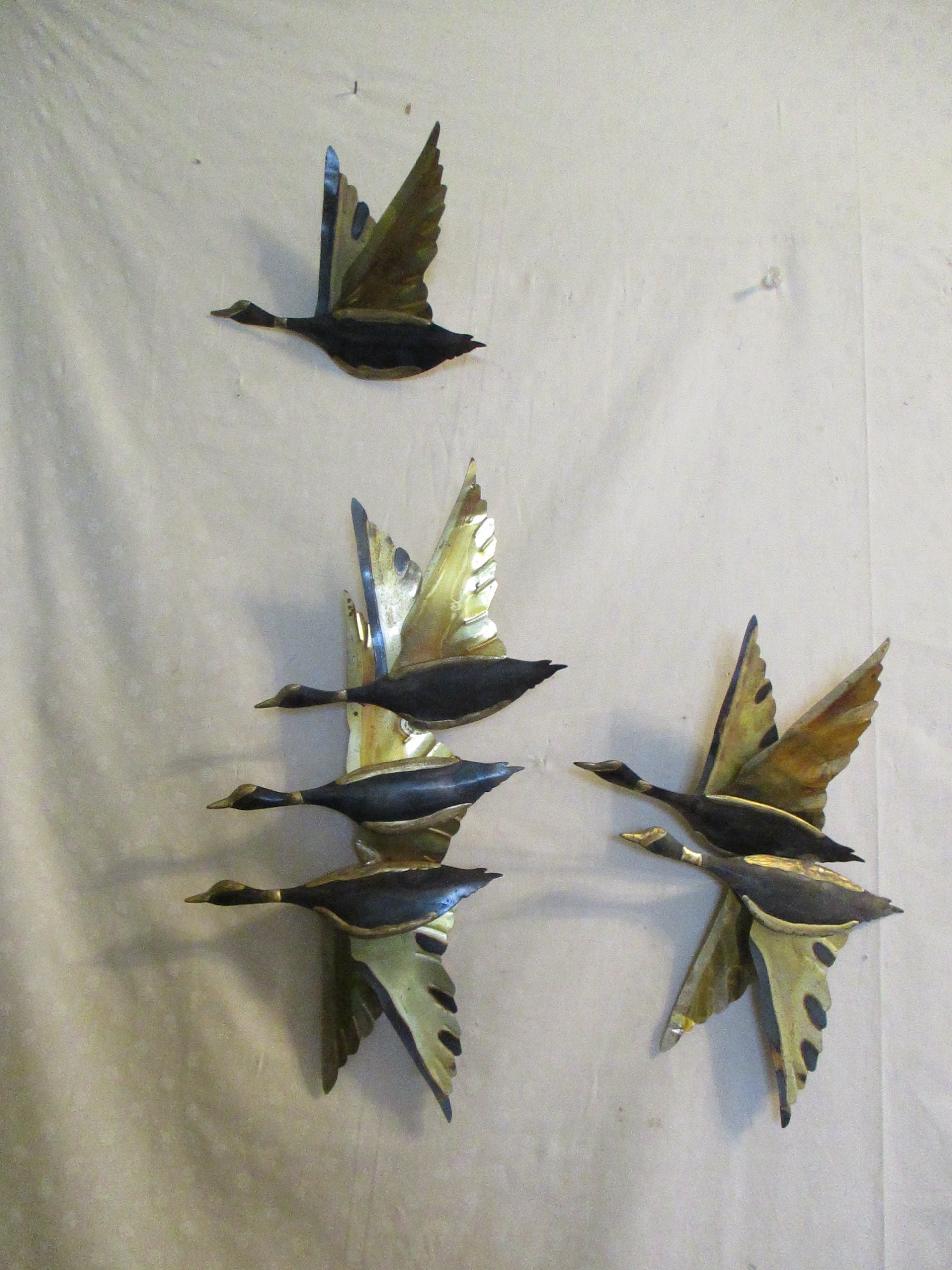 Metal Wall Sculpture Flying Ducks Vintage Set of 3 wall decor Etsy